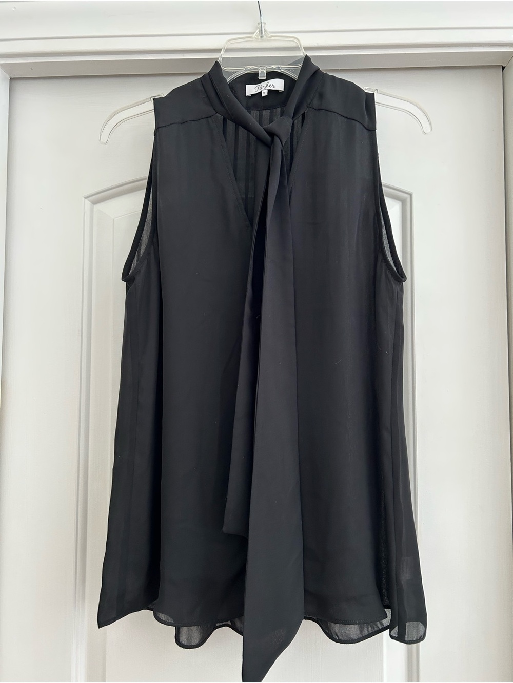 Parker Black Sleeveless Tie-Neck Blouse